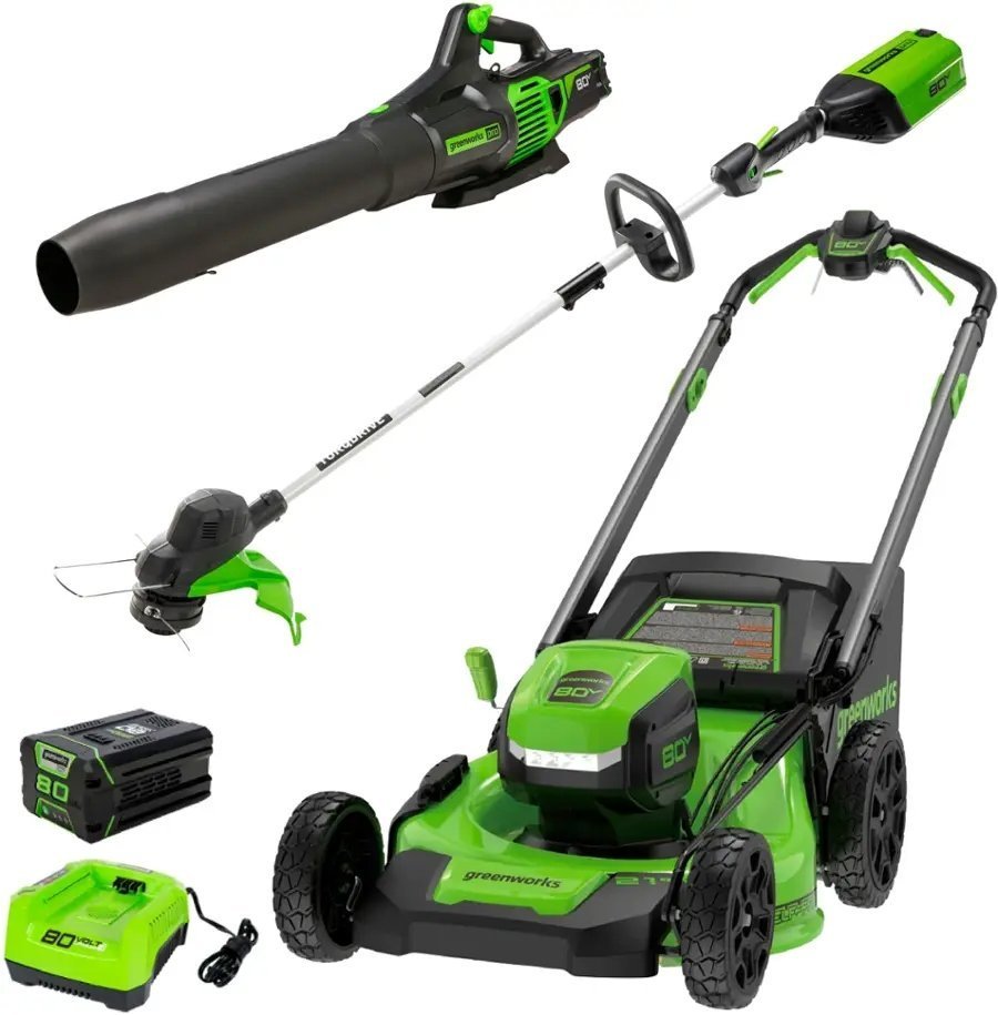 30606_194.jpg Greenworks 80V 21” Lawn Mower, 13” String Trimmer, and 730 Leaf Blower - Image 1